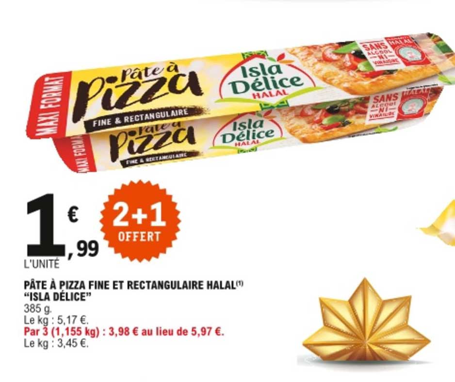 Pâte à Pizza Fine Et Rectangulaire Halal Isla Délice 2+1 Offert