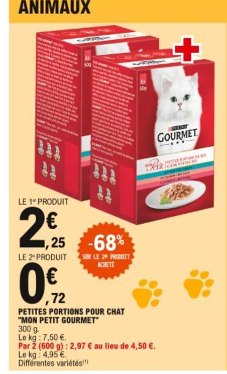 petites portions pour chat mon petit gourmet -68% sur le 2e produit acheté