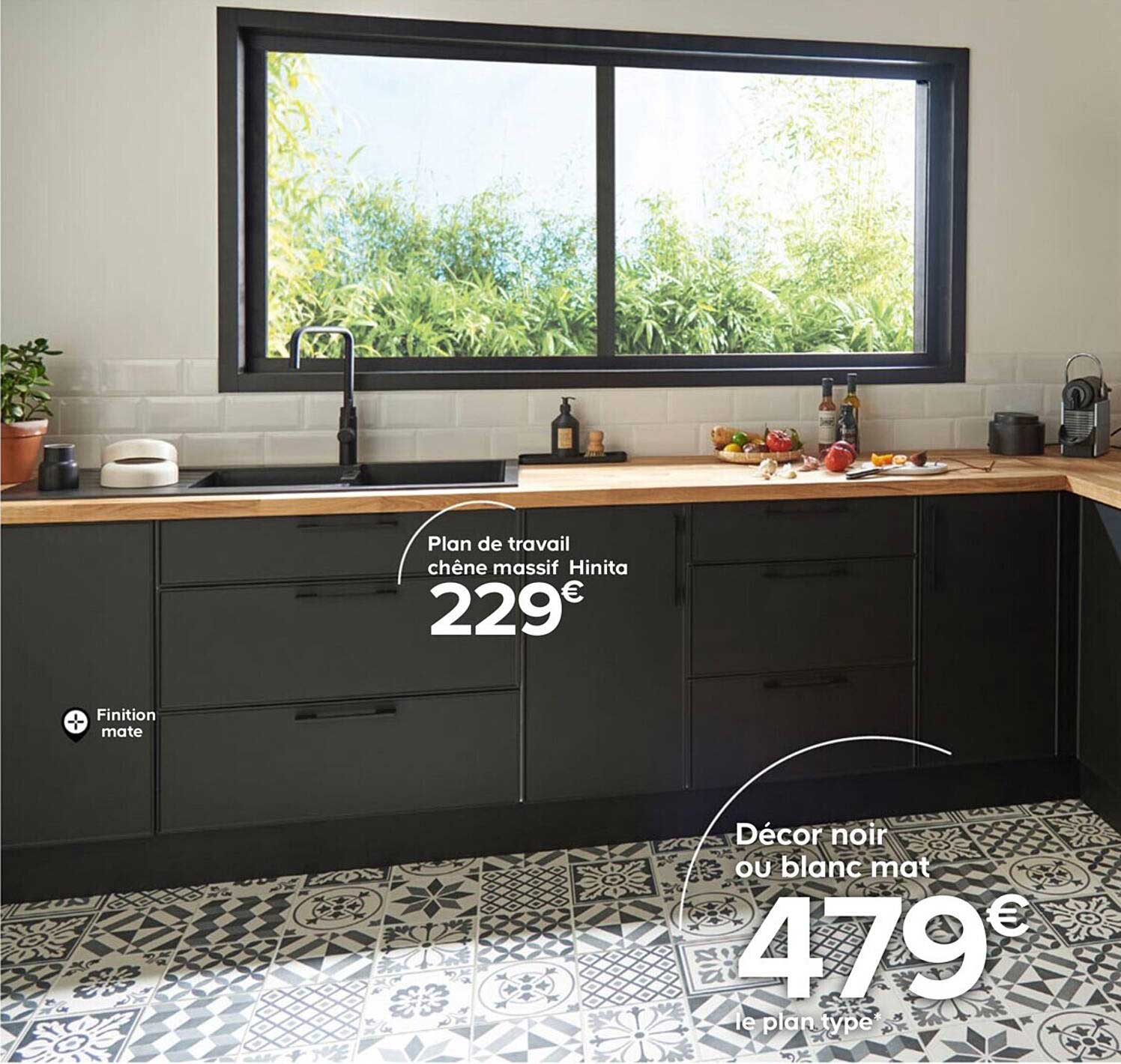 plan de travail chêne massif hinita décor noir ou blanc mat