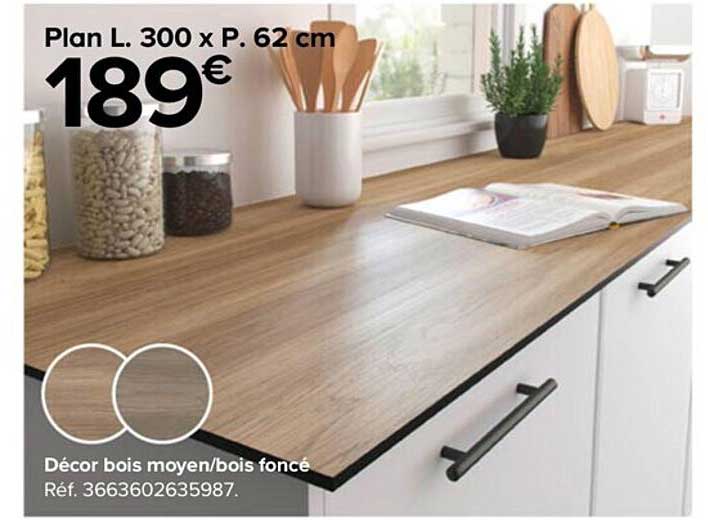 plan l. 300 x p. 62 cm décor bois moyen bois foncé