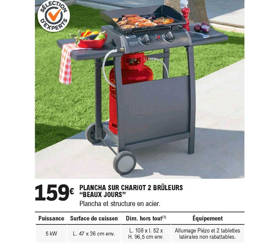 plancha sur chariot 2 brûleurs beaux jours