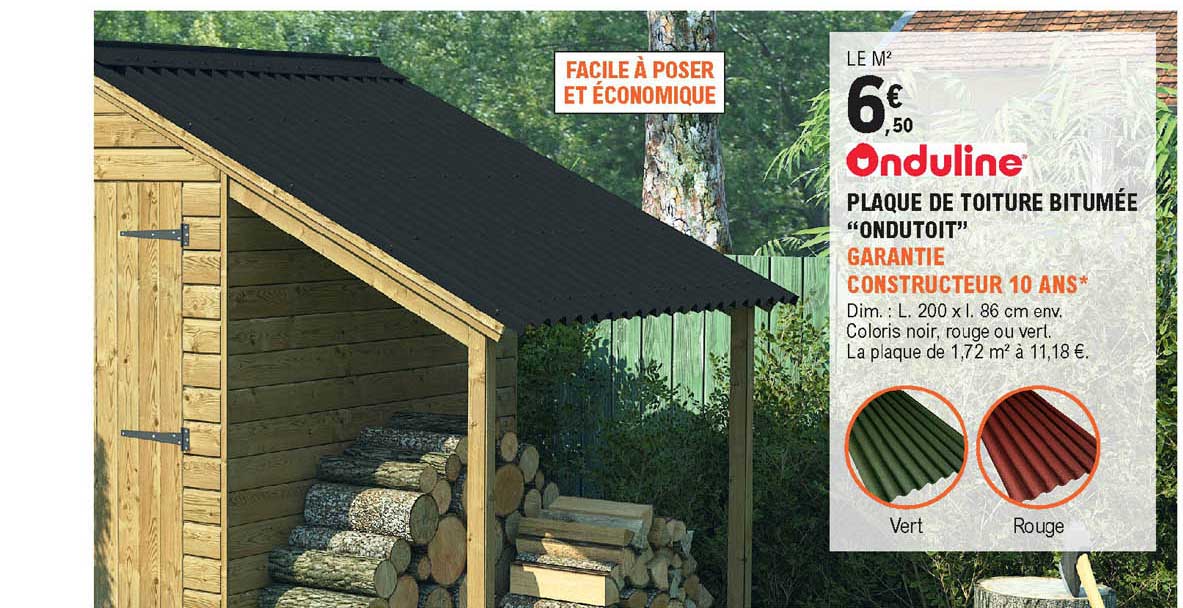 plaque de toiture bitumée "ondutoit" onduline garantie constructeur 10 ans