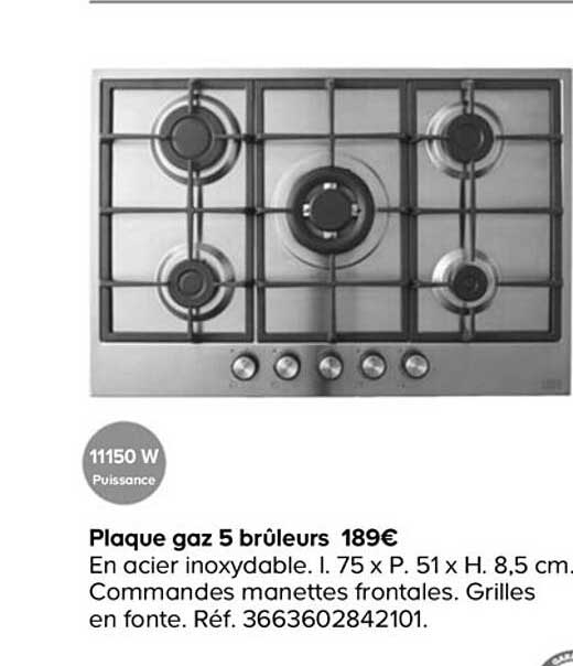 plaque gaz 5 brûleurs