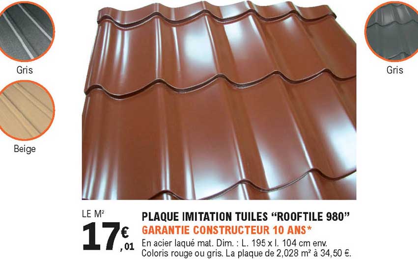 plaque imitation tuiles "rooftile 980" garantie constructeur 10 ans