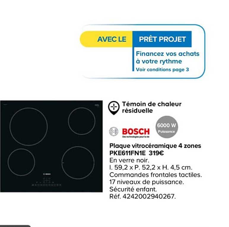 plaque vitrocéramique 4 zones pke611fn1e bosch