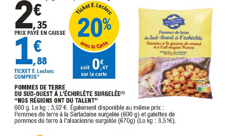 pommes de terre du sud-ouest à l'échirlète surgelée  "nos régions ont du talent"