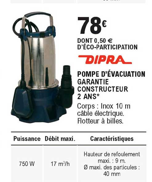 pompe d'évacuation dipra 750 w