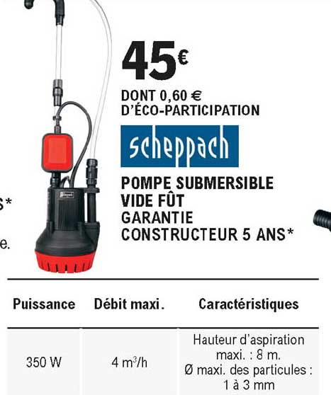 pompe submersible vide fût 350 w scheppach