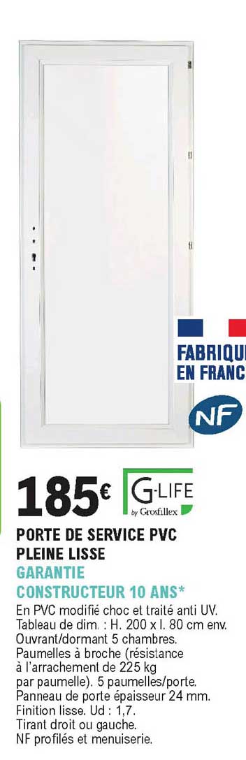 porte de service pvc pleine lisse garantie constructeur 10 ans