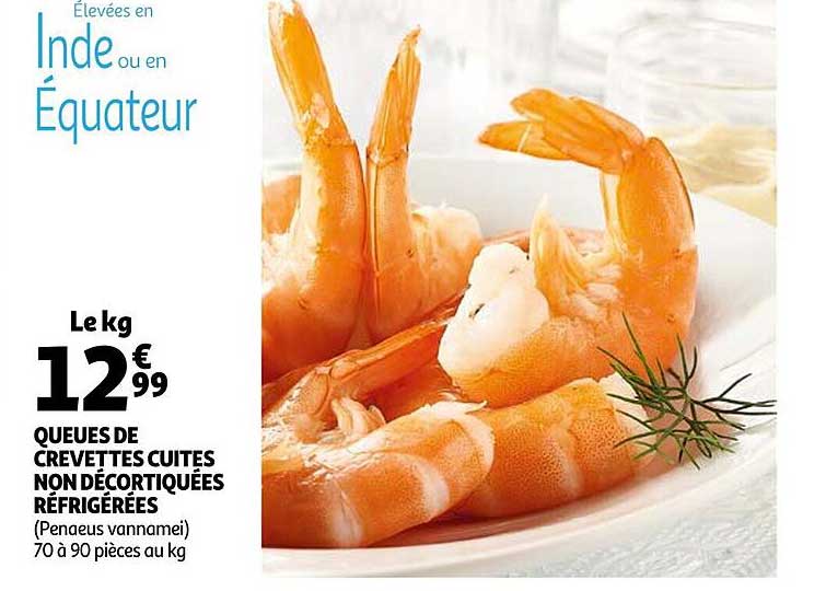 queues de crevettes cuites non décortiquées réfrigérées