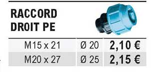 Raccord Droit Pe