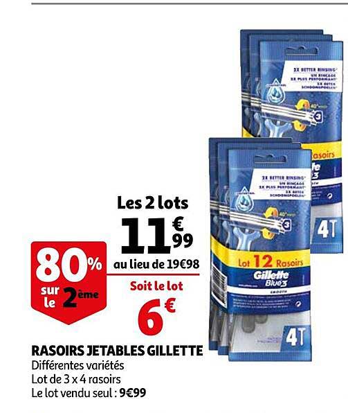rasoirs jetables gillettes 80% sur le 2ème