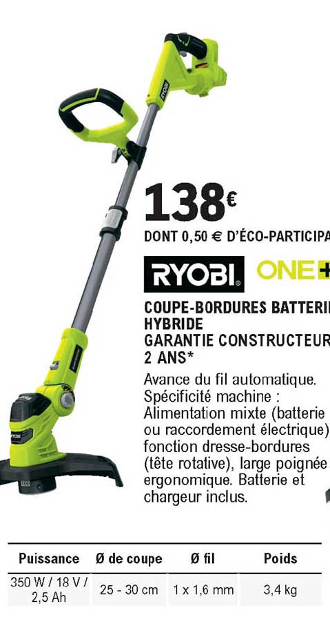roybi one+ coupe-bordures batterie hybride garantie constructeur 2 ans