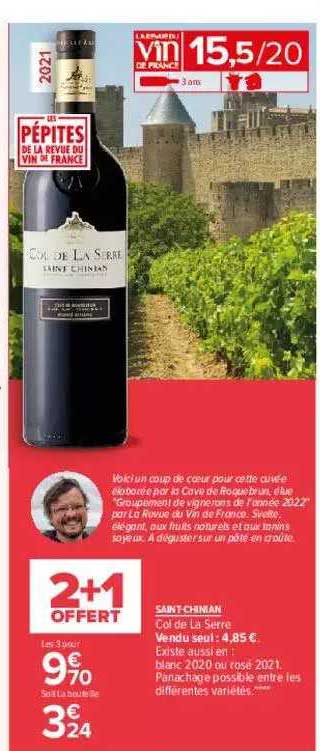 saint-chinian col de la serre 2+1 offert