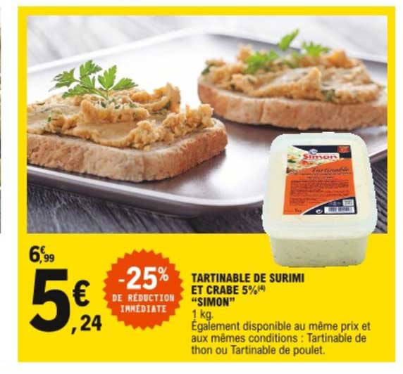 Tartinable De Surimi Et Crabe 5% "simon" -25% De Réduction  Immédiate