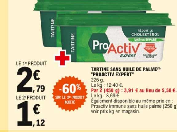 tartine sans huile de palme proactiv expert -60% sur le 2e produit acheté