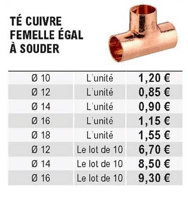 té cuivre femelle égal à souder
