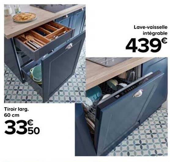 tiroir larg. 60 cm lave-vaisselle intégrable