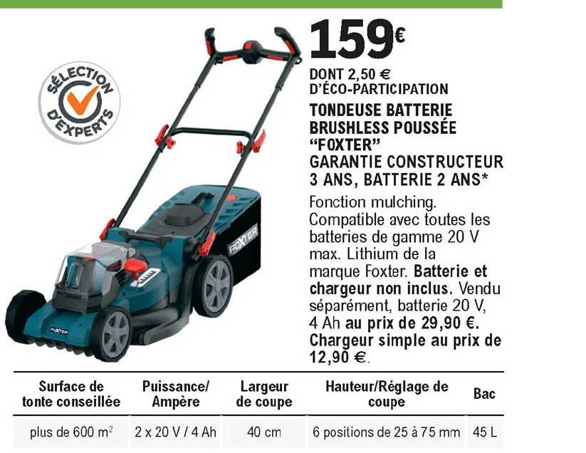 tondeuse batterie brushless poussée foxter