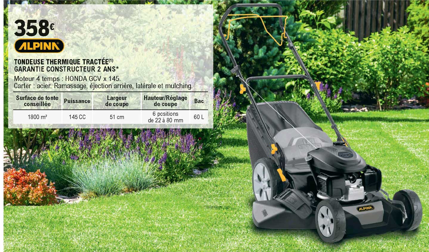 tondeuse thermique tractée garantie constructeur 2 ans alpina