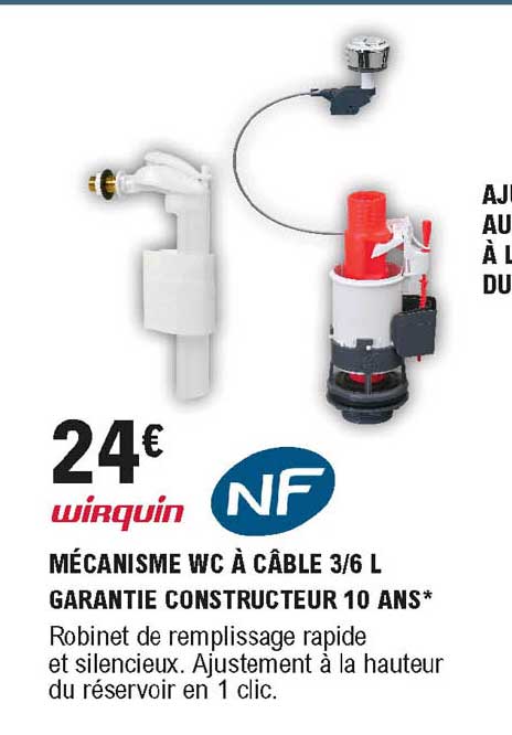 wirquin mécanisme wc à câble 3-6 l garantie constructeur 10 ans