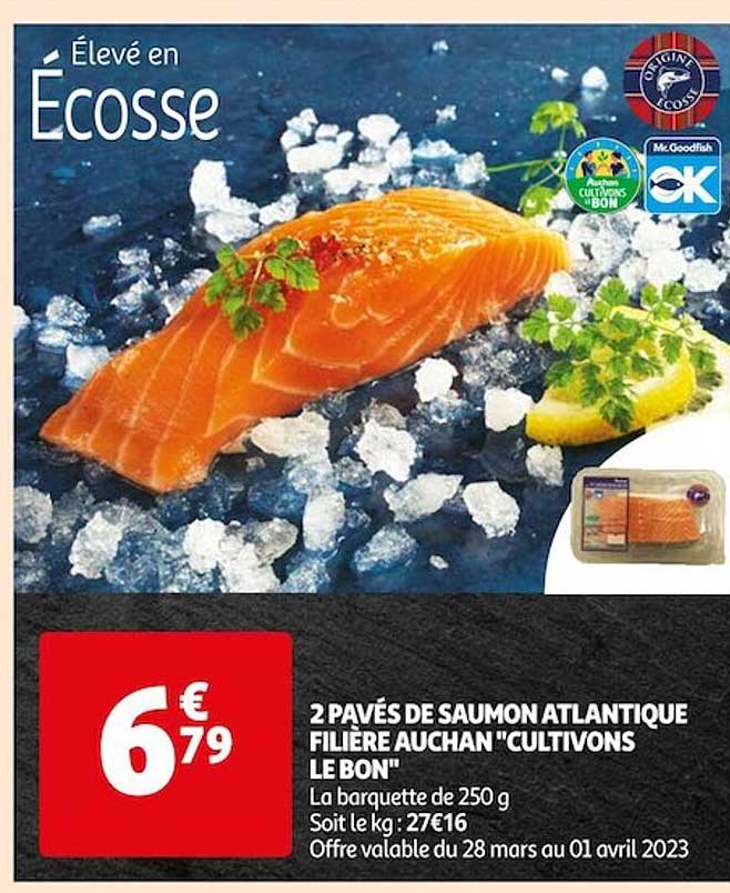 2 pavés de saumon atlantique filière auchan "cultivons le bon"