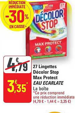 27 lingettes décolor stop max protect eau écarlate