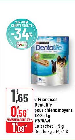 5 friandises dentalife pour chiens moyens 12-25 kg purina