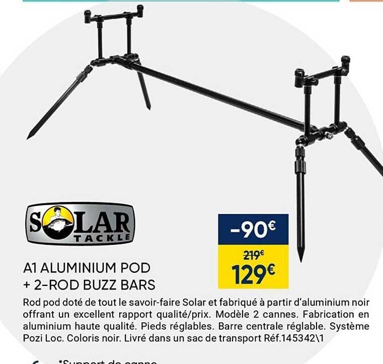 A1 Aluminium Pod + 2-rod Buzz Bars Solar Tackle