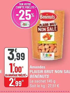 amandes plaisir brut non salé bénénuts