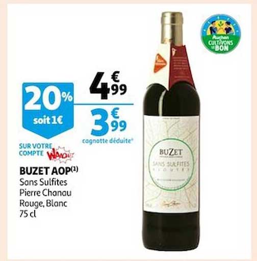 buzet aop sans sulfites pierre chanau rouge, blanc