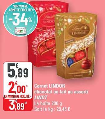 Cornet Lindor Chocolat Au Lait Ou Assorti Lindt