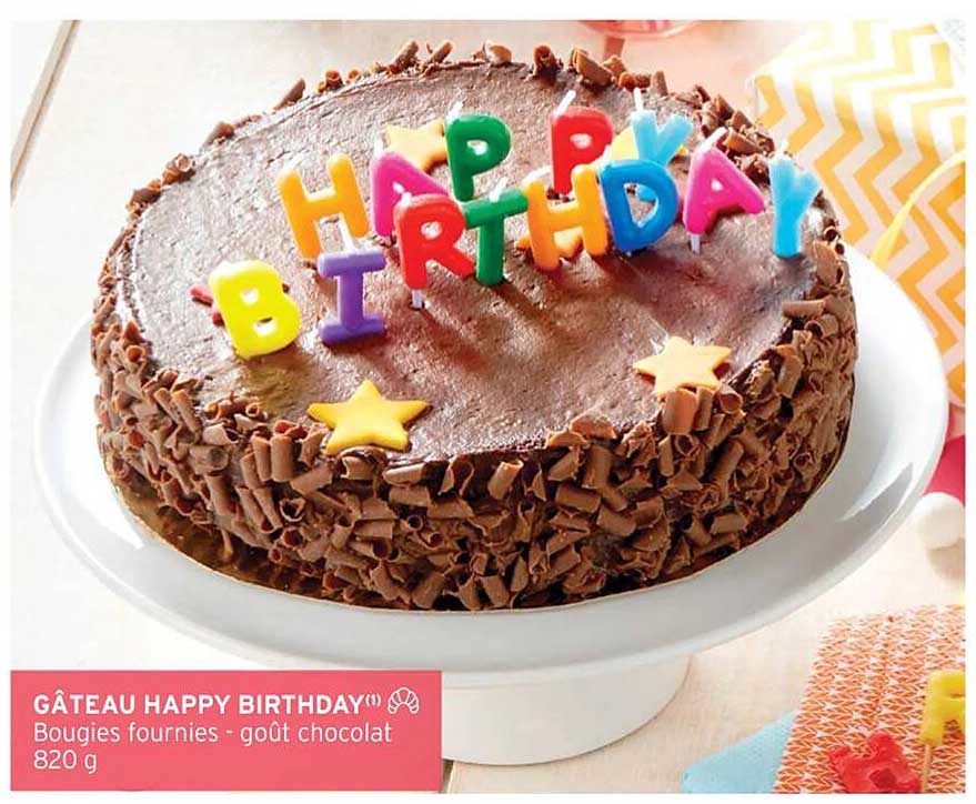 Gâteau Happy Birthday Bougies Fournies Goût Chocolat