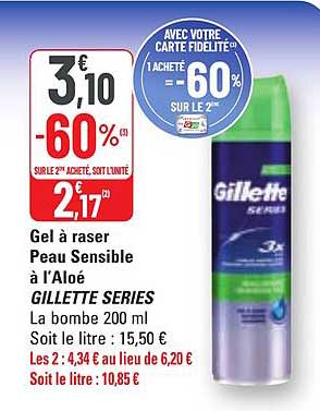 gel à raser peau sensible à l'aloé gillette séries