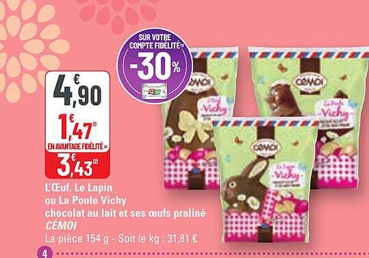l'oeuf, le lapin ou la poule vichy chocolat au lait et ses œufs praliné cémoi