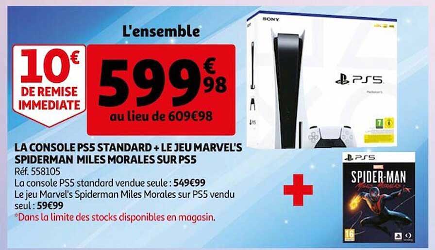 la console ps5 standard + le jeu marvel's spiderman miles morales sur ps5