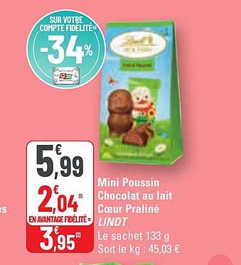 mini poussin chocolat au lait cœur praliné lindt