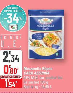 mozzarella râpée casa azzurra