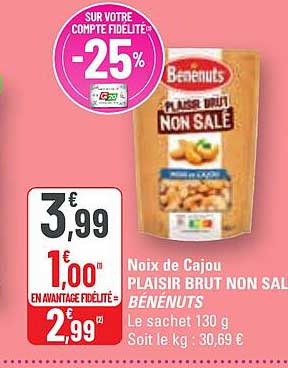 noix de cajou plaisir brut non salé bénénuts