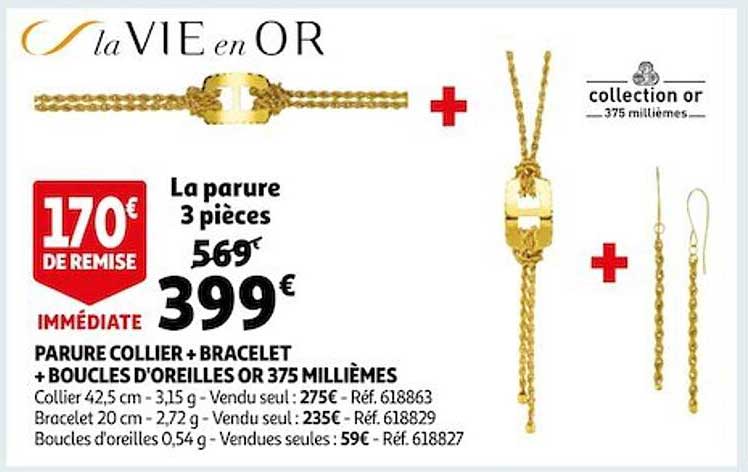 parure collier + bracelet + boucles d'oreilles or 375 millièmes