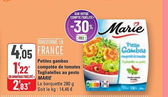 petites gambas compotée de tomates tagliatelles au pesto marie