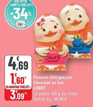 poussin fille-garçon chocolat au lait lindt