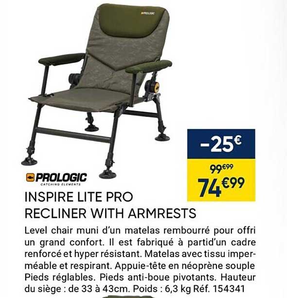 prologic inspire lite pro recliner with armrests