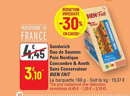sandwich duo de saumon pain nordique concombre & aneth sans conservateur bien fait