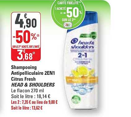 Shampooing Antipelliculaire 2 En 1 Citrus Fresh Head & Shoulders