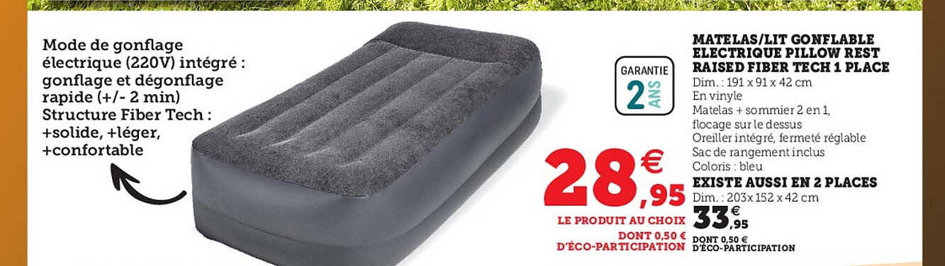 matelas - lit gonflable électrique pillow rest raised fiber tech 1 place