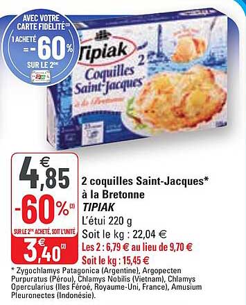 2 coquilles saint-jacques à la bretonne tipiak