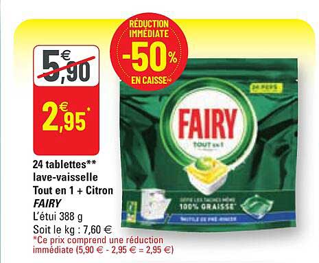 24 tablettes lave-vaisselle tout en 1 + citron fairy