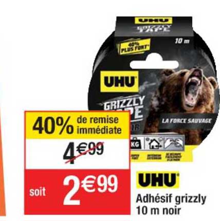 adhésif grizzly 10 m noir uhu