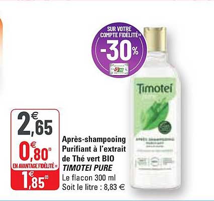 après-shamppoing purifiant à l'extrait de thé vert bio timotei pure